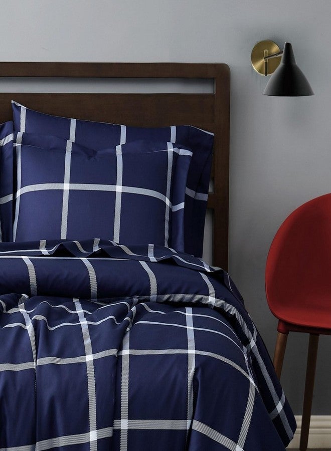 TRULY SOFT Printed Windowpane White and Navy Polyester 3-Piece King Duvet Set, Geometric Themed, for Men and Women, Oeko-TEX Certified Confidence - Image 5